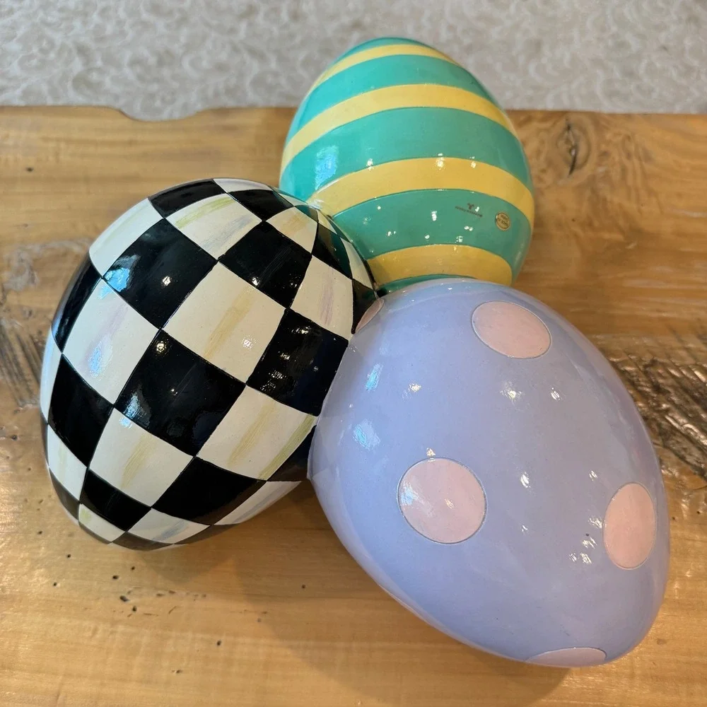 MacKenzie-Childs Easter Egg Cluster Courtly Check Stripe Polka Dot Decor 15in